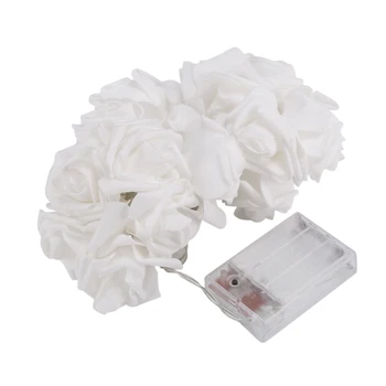 20 LED Rózsa Virág String Fények elemes Valentin-Dekoráció Nélkül Akkumulátor Meleg Fehér