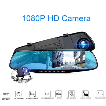 4.3 a Kamera DVR 1080P Kettős Lencse Dash Kamera 170° éjjellátó Videó Felvevő 1080P Ciklus Dashcam Tükör Vezetés Felvevő