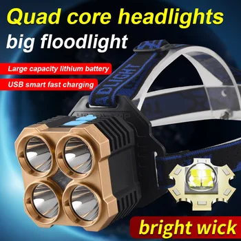 4 LED Fényszóró USB Újratölthető Kültéri Vízálló, Erős, első Lámpa Teljesítmény Kijelző Lámpa a Kemping Halászati Futó