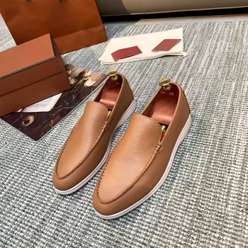 A férfiak, Illetve a Nők Naplopók 2023 Nyári Luxus Márka Tervezője Valódi Bőr Alkalmi Cipő Lapos Divat Kényelmes Cipők