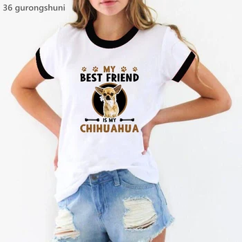 A Legjobb Barátom A Chihuahua Grafikus Nyomtatott Tshirts Női Ruhák 2022 Aranyos Kutya Szerető Póló Femme Harajuku Kawaii Ing Maximum