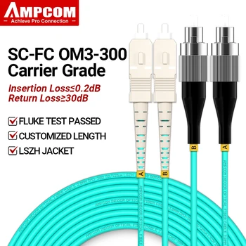 AMPCOM Üvegszálas Optikai Patch Kábel, OM3 SC, hogy FC UPC Multimódusú Duplex PPA 50/125µm 100Gbps Kanyarban Érzéketlen, 2.0 mm-es Optikai Kábel
