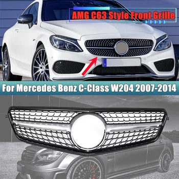 Autó Első Lökhárító Hűtőrács Grill Gyémánt Stílus Mercedes Benz C-Osztály W204 C180 C200 C250 C300 2007-2014 Cserealkatrész