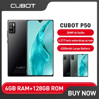 Cubot P50 Okostelefon Android 11 20MP Kamera 4200mAh 6 GB RAM+128GB ROM 6.217 hüvelykes Mobil Telefon MT6762 Octa-Core Telefonokat