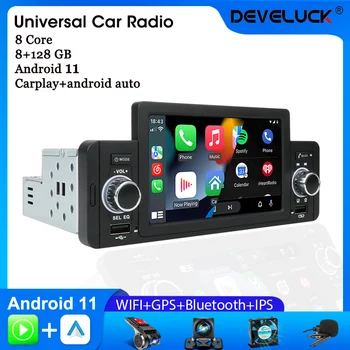 Develuck Egyetemes 5 hüvelykes Android autórádió Multimédia Lejátszó Érintőképernyős 1din 4G WiFi Carplay Videó GPS Navigációs Képernyő, DVD