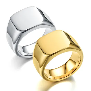 Magas Minőségű Divat Egyszerű Négyzet Gyűrű, Férfi Arany Ezüst Szín Rozsdamentes Acél Sima Gyűrű A Férfiak Nők Ékszer, Ajándék