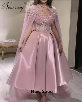 Muszlim Rózsaszín Vonal Estélyi Ruhák Dubai Design Bokáig Érő Koktél Ruhák Gyöngyös Kabát Party Ruha Vestidos De Noche