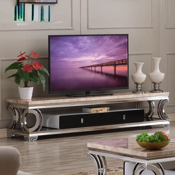 Rozsdamentes acél TV szekrény, minimalista, modern emelet kabinet márvány nappali fiókos TV szekrény high-end nappali