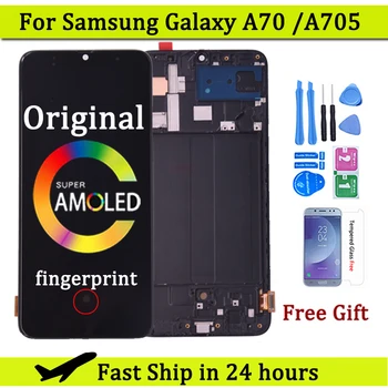 Super AMOLED Samsung Galaxy A70 A705/DS A705F LCD Kijelző érintőképernyő Digitalizáló Közgyűlés A705FN A705GM lcd keret