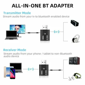 TR6 Bluetooth 5.0 Vevő Adó 2 AZ 1-ben Vezeték nélküli Audió 3,5 mm-es, USB-Aux Zene Adapterek Eszközök, Autó Hangszóró PC TV Autók Eszközök