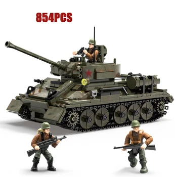 Világháborús Szovjet T-34/85 Közepes Tank Katonai Modellt Építeni Mega Block WW2 Hadsereg Acation Adatok Tégla Össze Játékok Ajándék