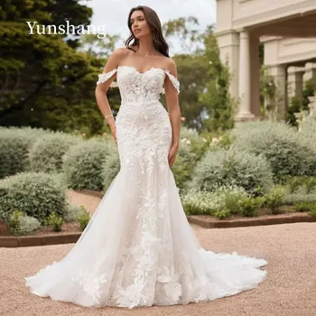 Yunshang Elegáns Le A Váll Sellő Esküvői Ruha 2023 Szívem Csipke Nyitva Vissza Menyasszonyi Ruha Söprés Vonat Vestidos De Novia