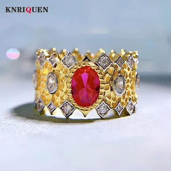 Évjárat 100% 925 Sterling Ezüst 5*7mm Ruby Csipke Gyűrűk Nők Drágakő Esküvői Koktél Party Finom Ékszerek Évforduló Ajándék