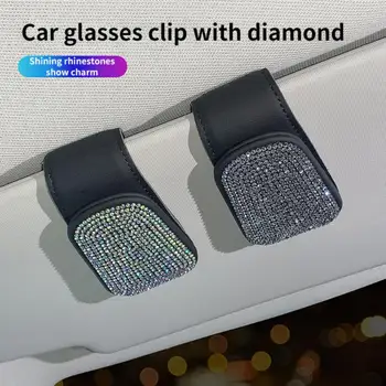 Új gyémántos Kocsi Szemüveg Clipcar Napellenző Kártya Jegy Klip Multifunkcionális Valódi Bőr Napszemüveg Klip