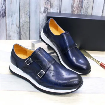 Új herren schuhen echtes leder shoes classic homme kék cipő luxus férfi naplopók
