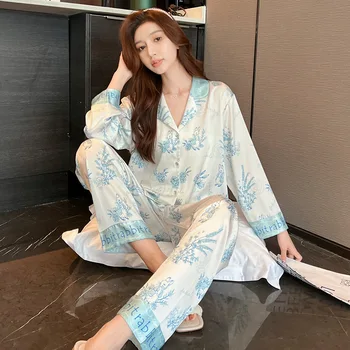 Új stílus pizsama női retro édes homewear ruha selyem pizsamában a nők 잠옷 여름 pigiami donna